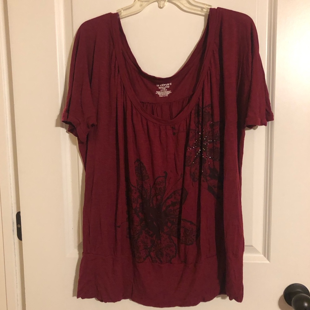 Lane Bryant Womans Plus Top Size 18/20 Burgandy Short Sleeve